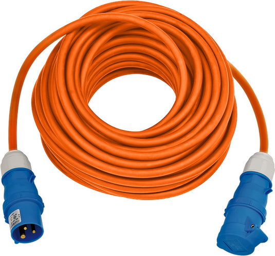 Brennenstuhl camping verlengsnoer 25m (cee kabel in oranje h07rn-f 3g2,5 met cee-stekker en koppeling met afdichtflap, voor permanent gebruik buitenshuis ip44, made in germany)