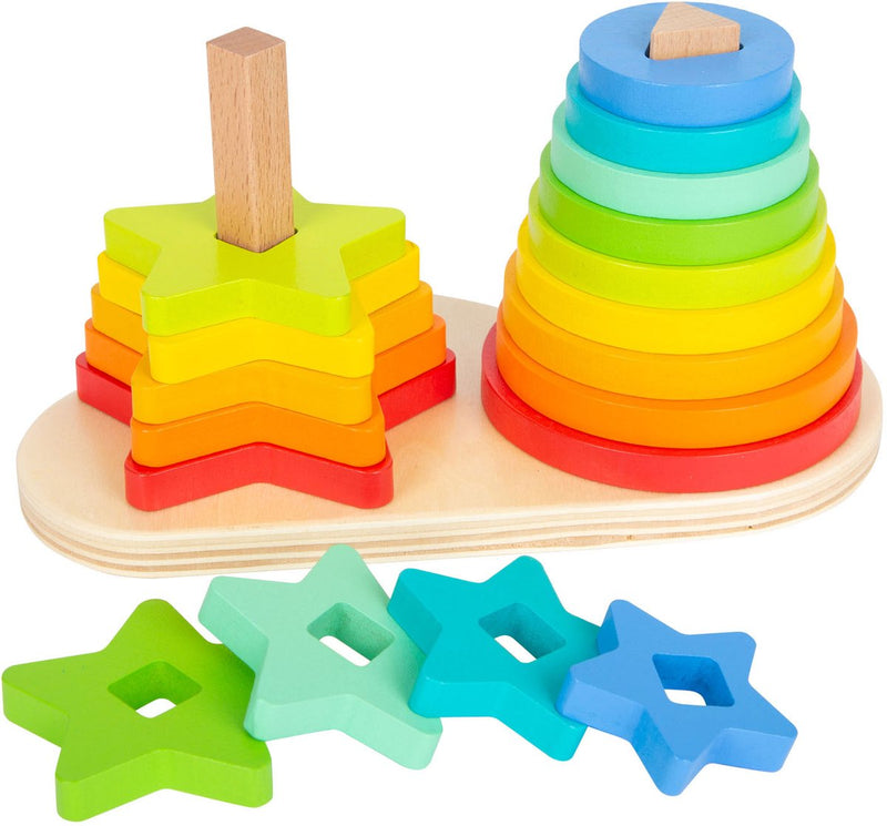 Load image into Gallery viewer, Small foot - houten stapeltoren regenboog cirkel en ster, 19dlg.
