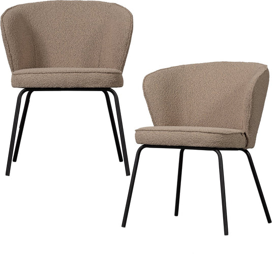 Woood admit eetkamerstoelen - bouclé - beige - set van 2