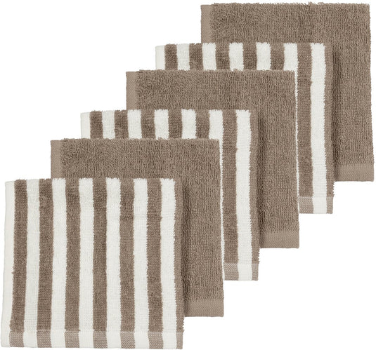 Meyco baby fat stripe monddoekjes - jacquard badstof - taupe - 30x30cm - 6-pack