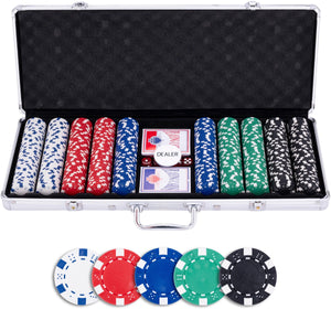 Longfield pokerset in zilveren koffer met 500 chips (11,5 g) – compleet met kaarten, dealer button dobbelstenen – engelhart