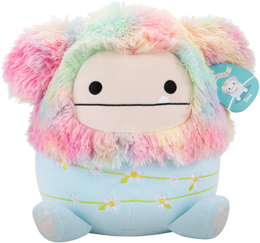 Squishmallows - medium plush 30cm zozo - rainbow and blue bigfoot wrapped w flower stems