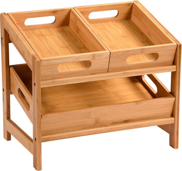 Kesper keuken aanrecht etagiere - 2 niveaus - bamboe - rekje organizer - 39 x 26 x 35 cm - fruitschaal - kruidenrek - uitneembare bakjes