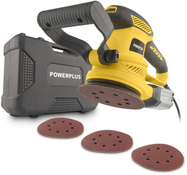 Powerplus elektrische excentrische schuurmachine powx04710 - 450w, schuurpapier ᴓ125mm - 26000min-1, met 6 acc. en opbergkoffer