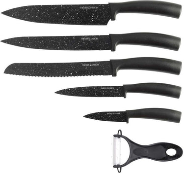 Kinghoff messen in een 6-delige set - staal met een gemarmerde coating - in geschenkdoos - zwart -