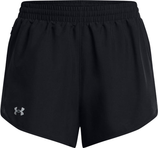 Under armour ua fly by 3'' shorts-blk dames sportbroek - zwart - wit - reflecterend