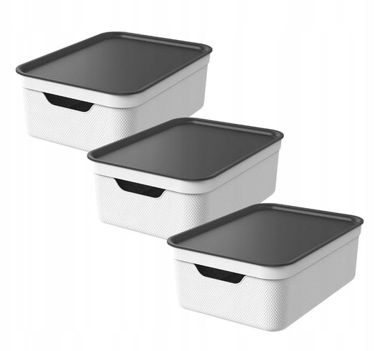 Rotho jive opbergboxen set van 3 opbergdozen 10 l met deksel, kunststof (pp gerecycled), wit antraciet, 3 x 10 l, 36,5x26,5x13cm