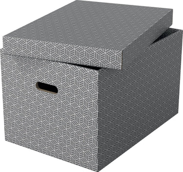 Esselte home duurzame grote opbergdoos met deksel, set van 3 stuks - 100% gerecycled karton en 100% recyclebaar - grijs