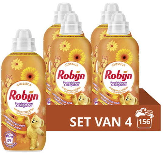 Robijn - wasverzachter - passiebloem bergamot - 4 flessen - 156 wasbeurten - voordeelverpakking