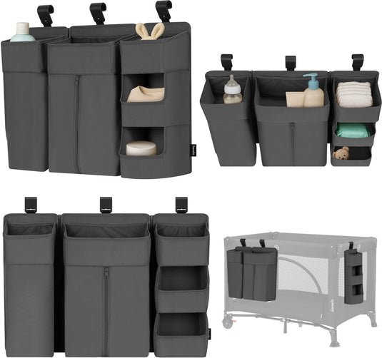Lionelo sidepocket large – bedside pocket wiegorganizer 58×11×58 cm – 3-delig modulair ontwerp met ritsvak – voor reisbed, co-sleeper box – verstevigd, multifunctioneel afneembaar – luiers, doekjes accessoires