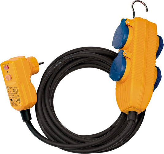 Brennenstuhl fi ip54 beschermingsadapterkabel met powerblock (4-voudige verlenging voor buiten ip54, 5m kabel, met persoonlijke beschermingsschakelaar)