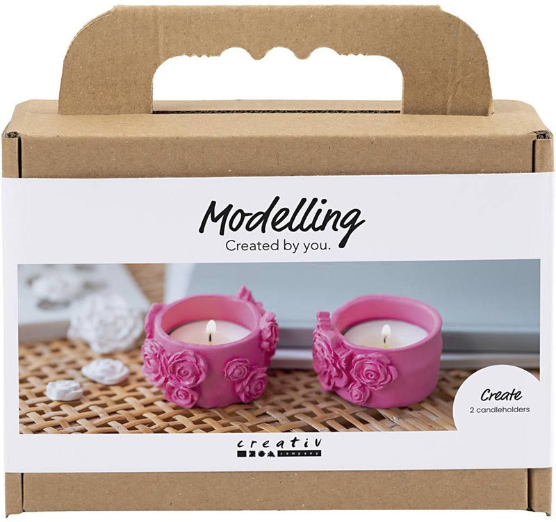 Afbeelding laden in galerijviewer, Creativ company mini hobbyset boetseren theelichthouders roze
