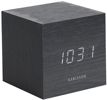 Karlsson wekker mini cube - zwart fineer, wit led - 8x8x8cm - scandinavisch - wekker voor slaapkamer - wekkers