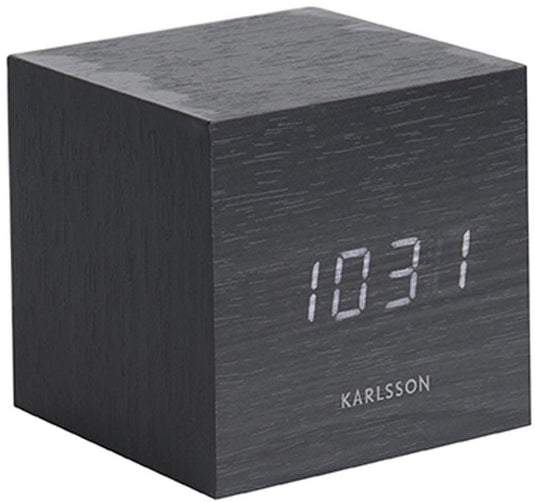 Karlsson wekker mini cube - zwart fineer, wit led - 8x8x8cm - scandinavisch - wekker voor slaapkamer - wekkers