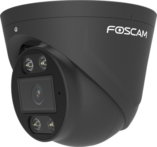 Foscam t5ep beveiligingscamera buiten – 5mp 3k poe ip camera – persoons- en voertuigdetectie – nachtzicht 20m – spotlight sirene – 2-weg audio – ip66 – zwart