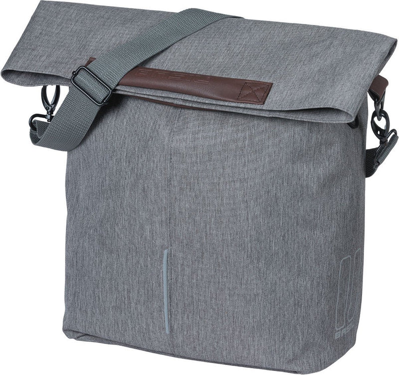 Load image into Gallery viewer, Basil City Shopper - fietsshopper, grijs melee, 14-16L, vegan leder, waterkerende vouwsluiting, reflectie

