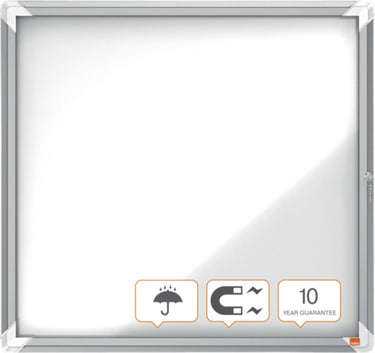 Nobo premium plus afsluitbare glazen buitenvitrine magnetisch 6xa4 voor formaat met zijslot - grijs wit