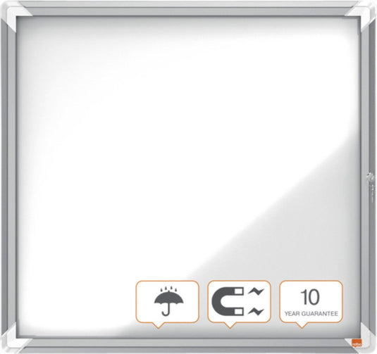 Nobo premium plus afsluitbare glazen buitenvitrine magnetisch 6xa4 voor formaat met zijslot - grijs wit