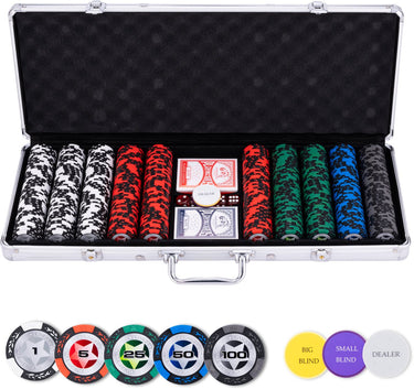 Engelhart pokerset in zilveren koffer, low stake 500 chips (14 gram) -
