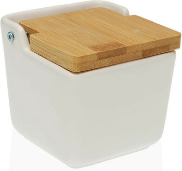 Versa zoutvaatje met deksel wit dolomite (9 x 8 x 9 cm)