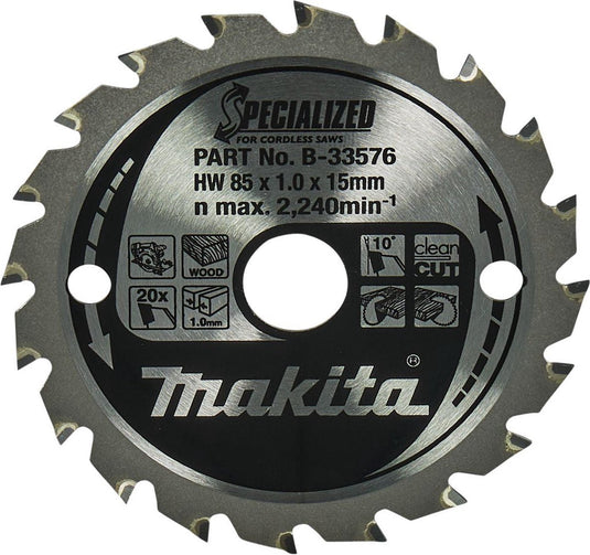 Makita cirkelzaagbad voor hout | specialized | ø 85mm asgat 15mm 20t - b-33576