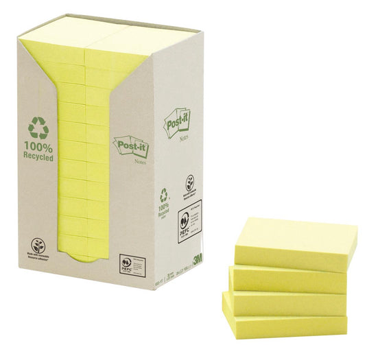 Post-it memoblok 653 38x51mm recycled geel 24 stuks