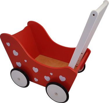 Playwood poppenwagen rood met hartjes