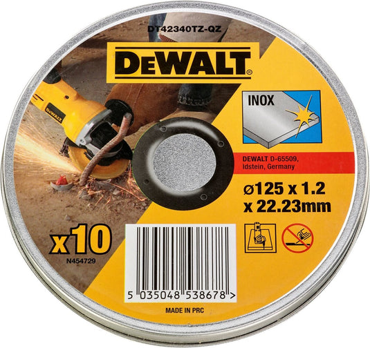 Dewalt accessoires blik 10st doorslijpschijf inox 125x1,2x22,2mm - dt42340tz-qz