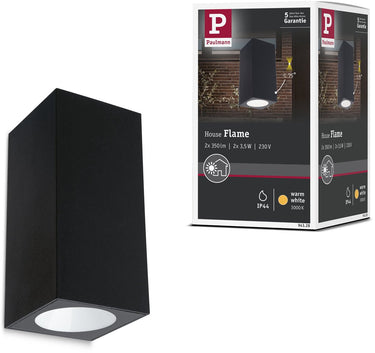Paulmann led-wandlamp flame ip44 hoekig 58x128 mm 3000k 2x3,5w 2x260lm 230v 75° antraciet aluminium