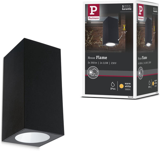 Paulmann led-wandlamp flame ip44 hoekig 58x128 mm 3000k 2x3,5w 2x260lm 230v 75° antraciet aluminium