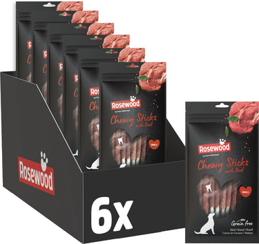 Rosewood chewy sticks rund small - kauwstaven voor kleine honden - met rund runderhuid - graanvrij - zonder kunstmatige toevoegingen - 6 zakjes à 72g