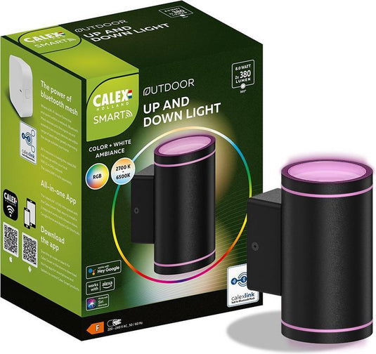 Calex smart outdoor led buitenlamp - slimme up down wandlamp - rgb en warm wit licht - 4w - zwart