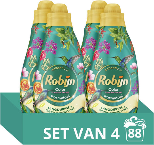 Robijn klein krachtig collections vloeibaar wasmiddel - color paradise secret - 4 x 22 wasbeurten - voordeelverpakking
