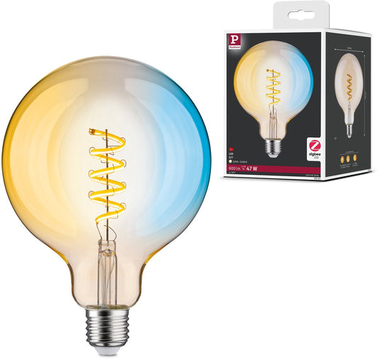 Paulmann filament 230 v smart home zigbee 3.0 led globe g125 e27 600lm 7,5w tunable white dimbaar goud