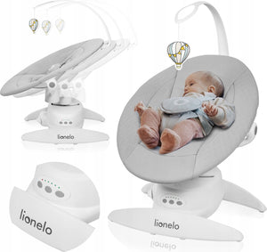 Lionelo iris premium babyschommel – 360° draaibaar zitje – 3 rugstanden – 3 schommelbewegingen – 5 snelheidsstanden – 12 melodieën – speelboog – wasbare bekleding – tot 9 kg - baby schommelstoel wipstoel