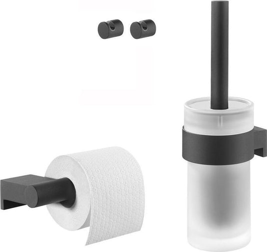 Tiger bold toiletaccessoireset - toiletborstel met houder - toiletrolhouder zonder klep - handdoekhaken – zwart