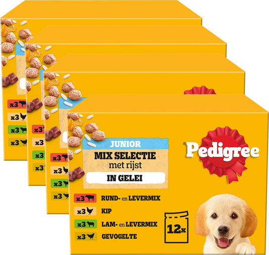 Pedigree junior hondenvoer - mix selectie in gelei - maaltijdzakjes - 4x 12x100g