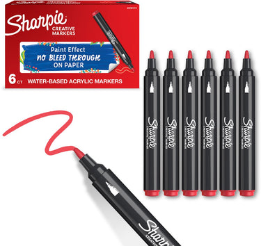 Sharpie creative marker acrylverfmarkers | ronde punt | verfmarkers op waterbasis | inkt loopt niet door en geschikt voor de meeste oppervlakken | rood | 6 stuks