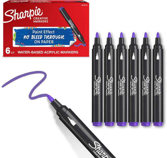 Sharpie creative marker acrylverfmarkers | ronde punt | verfmarkers op waterbasis | inkt loopt niet door en geschikt voor de meeste oppervlakken | lila | 6 stuks