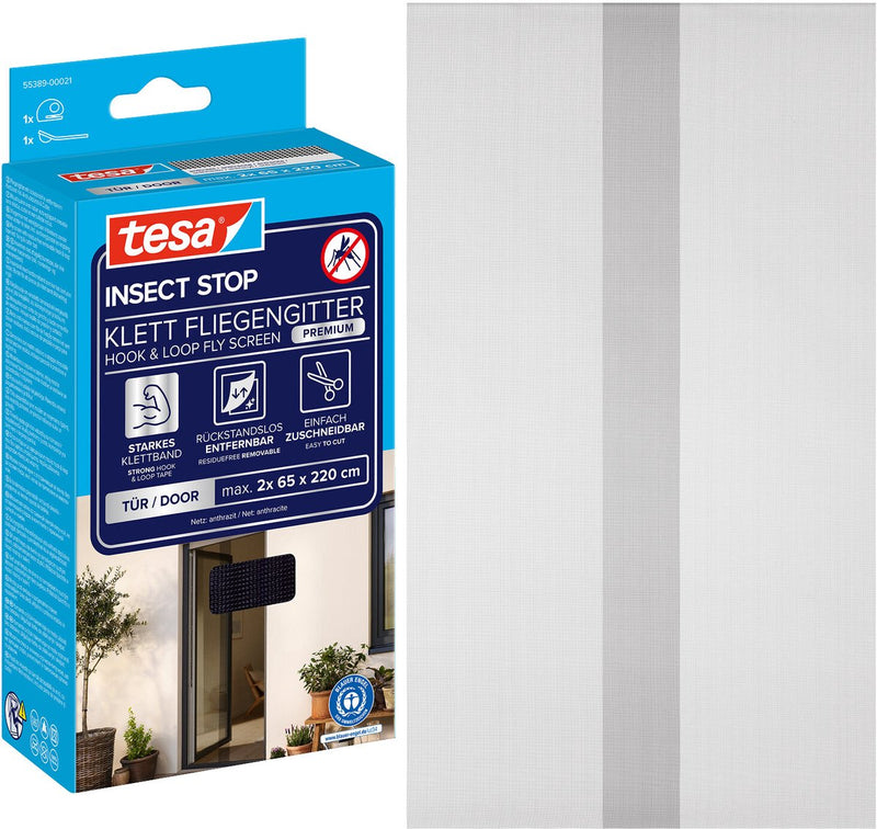 Afbeelding laden in galerijviewer, Tesa insect stop h l fly screen premium for doors - hor voor deur met klittenband, verwijderbaar, antraciet - 120 x 220 cm
