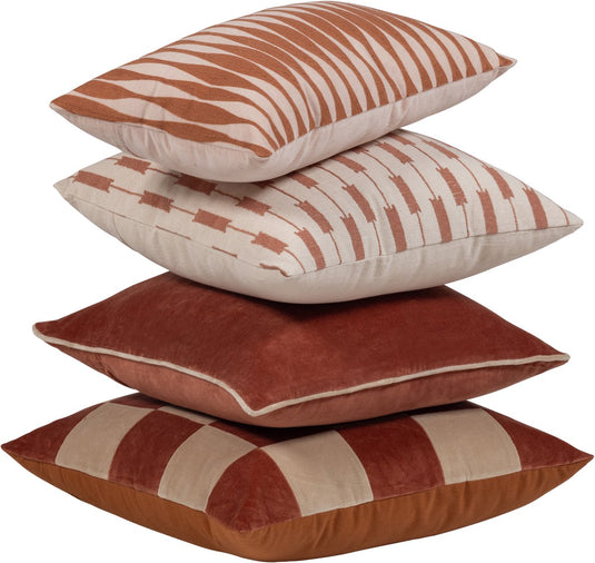 Woood vola kussens - katoen - roze roestbruin - 50x50x10 - set van 4