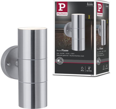 Paulmann wandlamp flame ip44 60 mm max. 2x10w 230v edelstaal geborsteld edelstaal