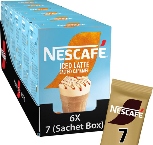 Nescafé gold iced salted caramel latte oploskoffie - ijskoffie - 6 doosjes à 7 zakjes