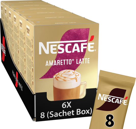 Nescafé amaretto latte oploskoffie - 6 doosjes x 8 zakjes