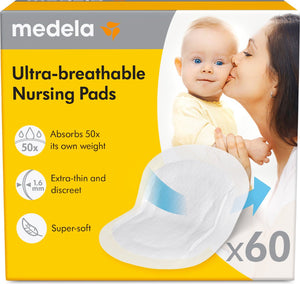 Medela – ultra‑ademende zoogcompressen – wegwerp – voor borstvoeding – huidvriendelijk en comfortabel – 60 stuks