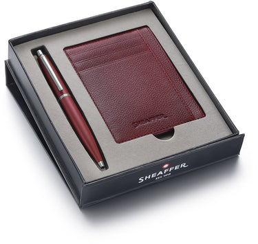 Sheaffer balpen giftset - vfm 9403 - excessive red chrome plated - met creditcardhouder scarlet blaze - sf-g2940351-2