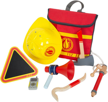 Small foot - brandweerman rugzak met houten brandweer attributen, 8dlg.