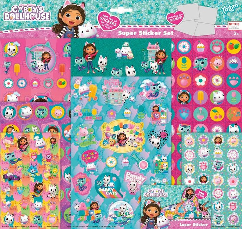 Load image into Gallery viewer, Totum gabby’s poppenhuis super stickerset xl 7 vellen incl. luxe stickers en spelletjes - gabby’s dollhouse speelgoed meisjes en jongens
