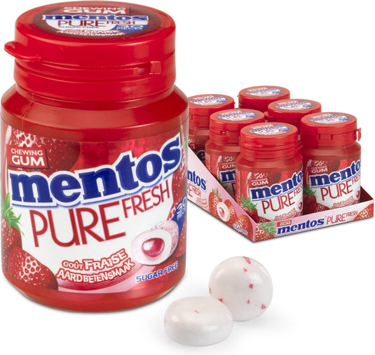 Mentos gum pure fresh aardbei - kauwgom - suikervrij - 1x6stuks