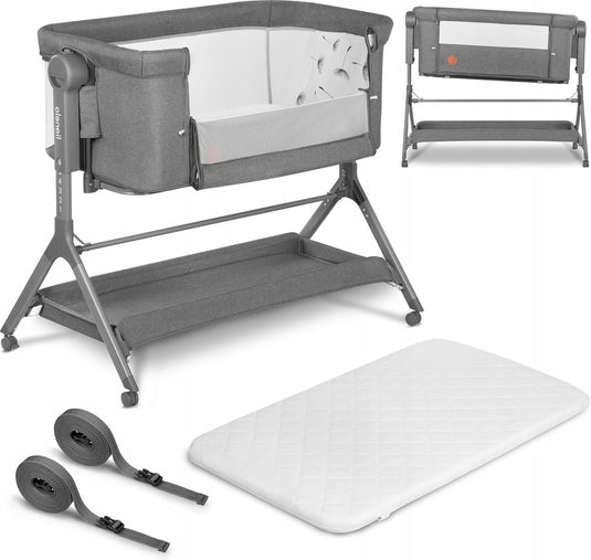 Lionelo leonie plus - co-sleeper 3 in 1 wieg en babybed – kinderbed tot 9 kg – hoogteverstelling in 6 niveaus – schommelfunctie – t25 matras – opbergmand – wielen – afneembare hoezen